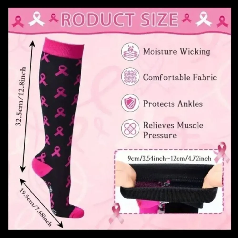 Pink Ribbon Breast Cancer Awareness Calf Socks -S